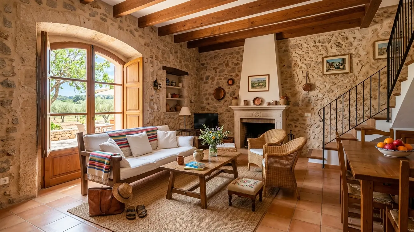 Traditional Mallorcan finca interior stone walls