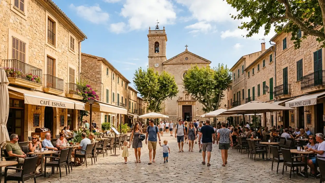 Sunny village square Pollenca Mallorca