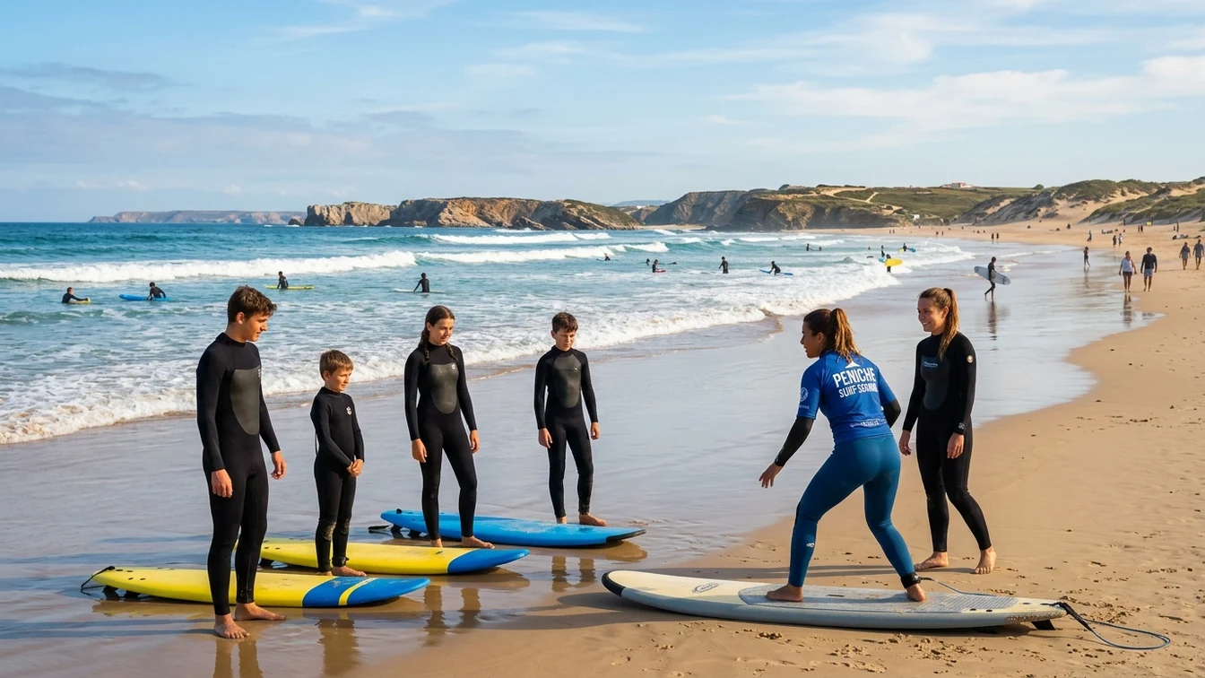 Beginner surf lesson Peniche beach Portugal