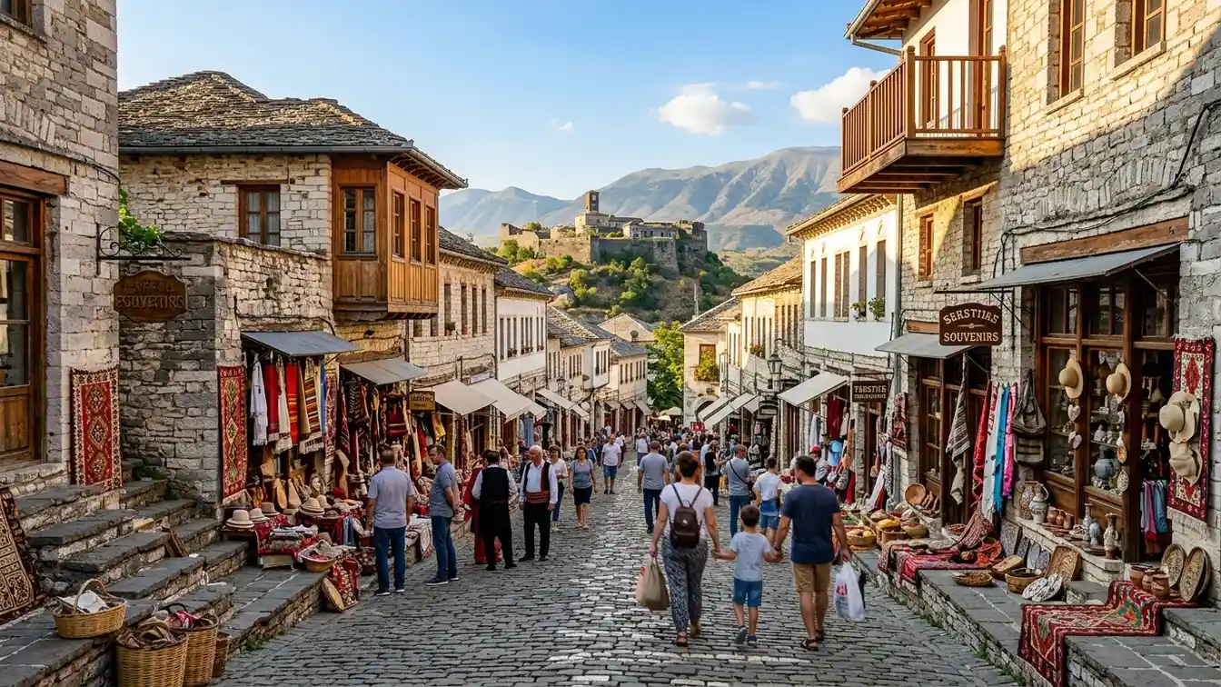 UNESCO Gjirokaster old town bazaar Albania