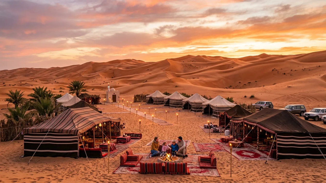 Desert camp Wahiba Sands Oman sunset