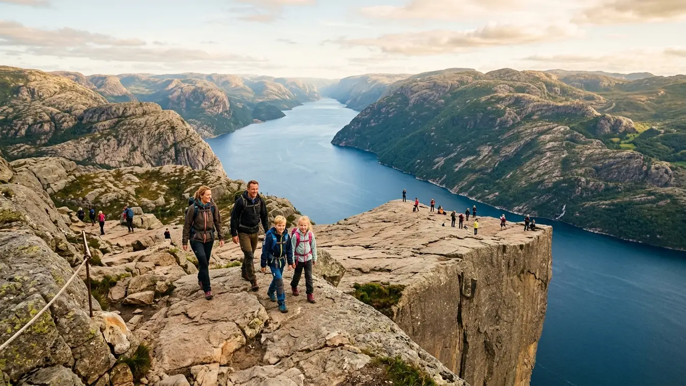 Stunning Norwegian fjords landscape with family